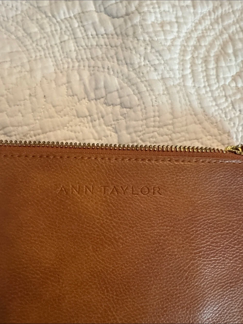 Ann Taylor Tan Leather Zip Pouch Wristlet
